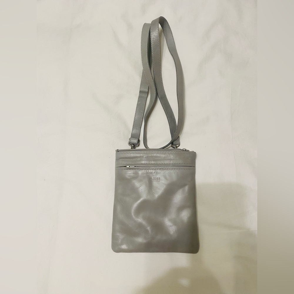 M0851 Gray Leather Crossbody Bag